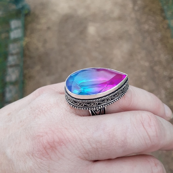 New Bi-Color Tourmaline 925 Silver Statement Ring. - Picture 10 of 11